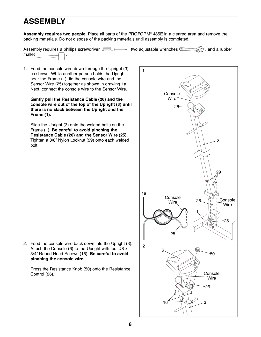 ProForm 831.285735 user manual Assembly, Resistance Cable 26 and the Sensor Wire 