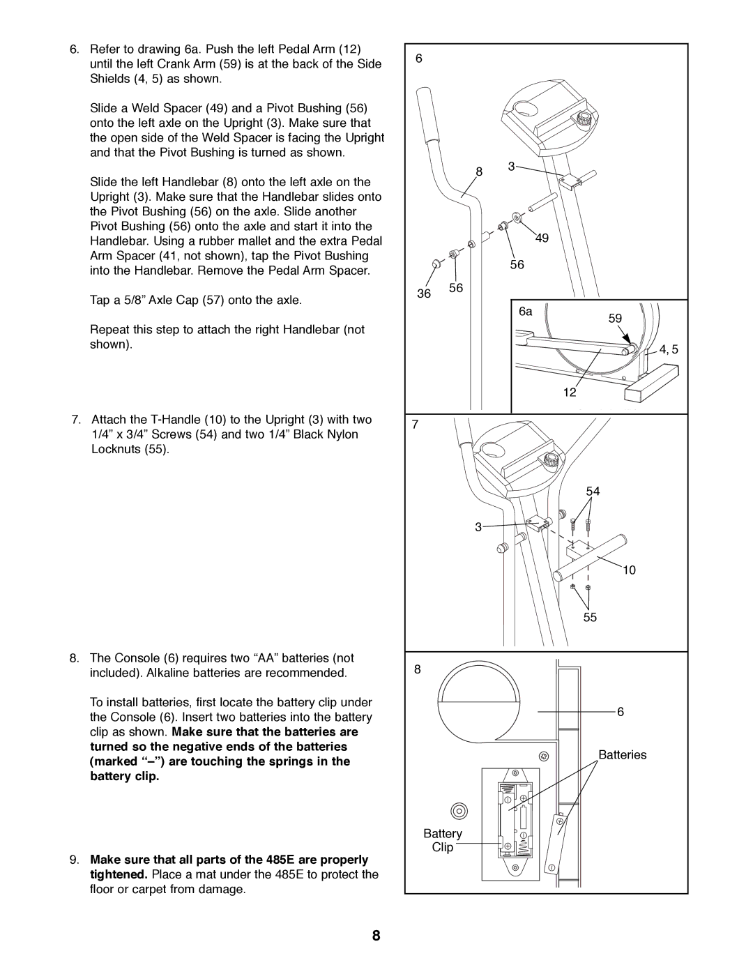 ProForm 831.285735 user manual Batteries 