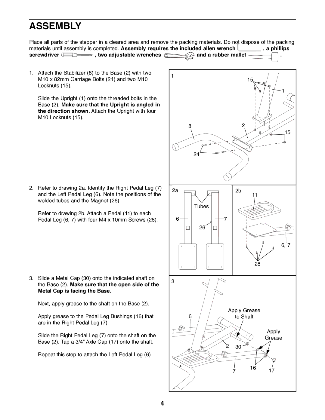 ProForm 831.285820 manual Assembly, Metal Cap is facing the Base 