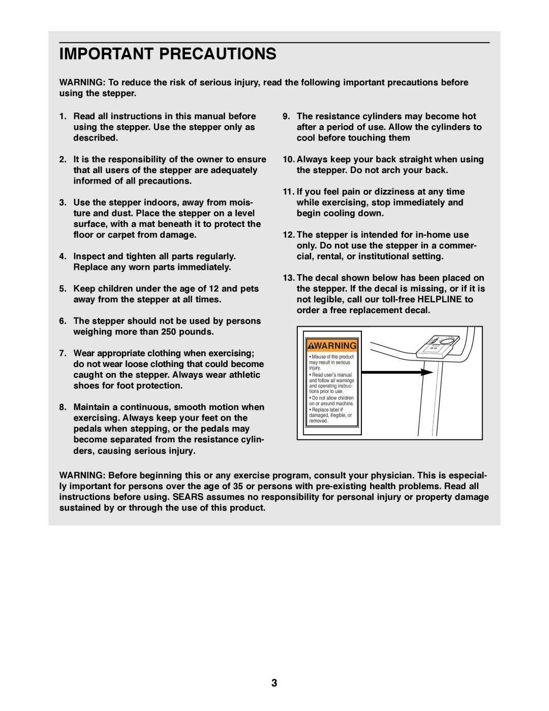 ProForm 831.285840 manual Important Precautions, Misuse of this product may result in serious injury 