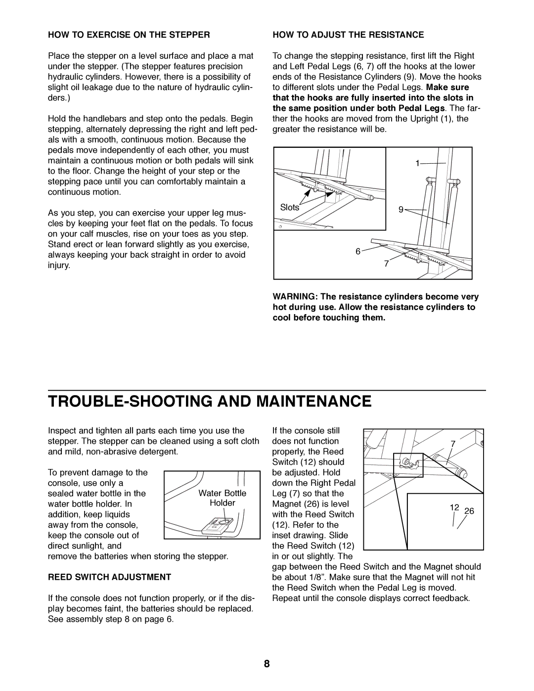 ProForm 831.285840 manual TROUBLE-SHOOTING and Maintenance, HOW to Exercise on the Stepper, HOW to Adjust the Resistance 