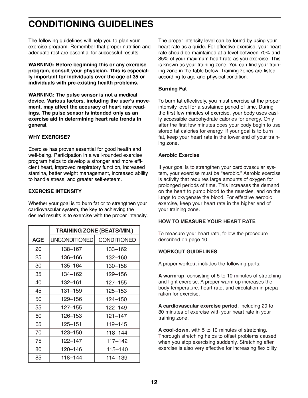 ProForm 831.285870 manual Conditioning Guidelines, Why Exercise?, Exercise Intensity, HOW to Measure Your Heart Rate 