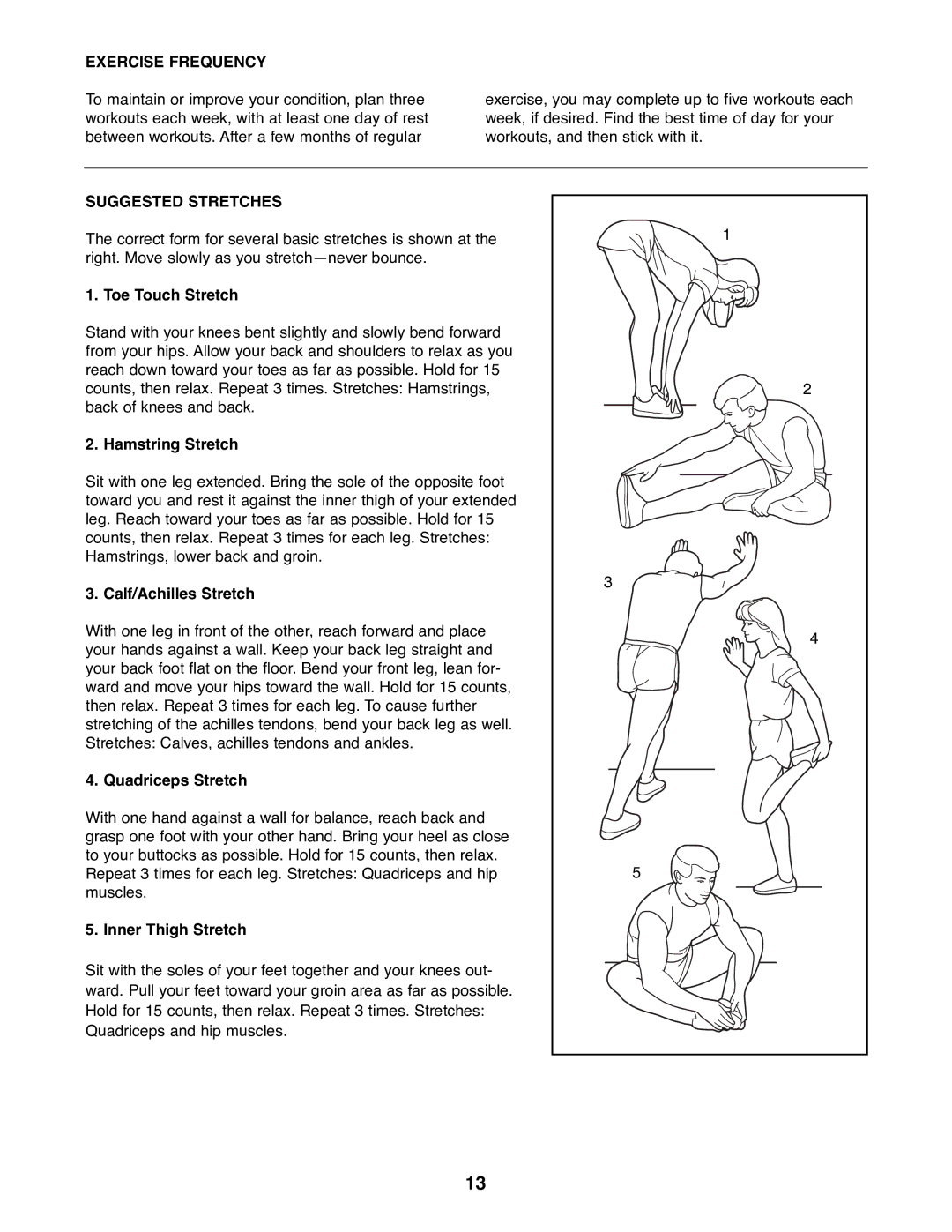 ProForm 831.285870 manual Exercise Frequency, Suggested Stretches 