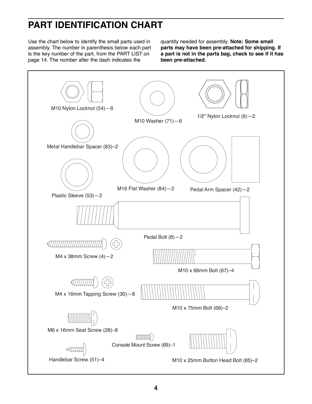 ProForm 831.285870 manual Part Identification Chart 