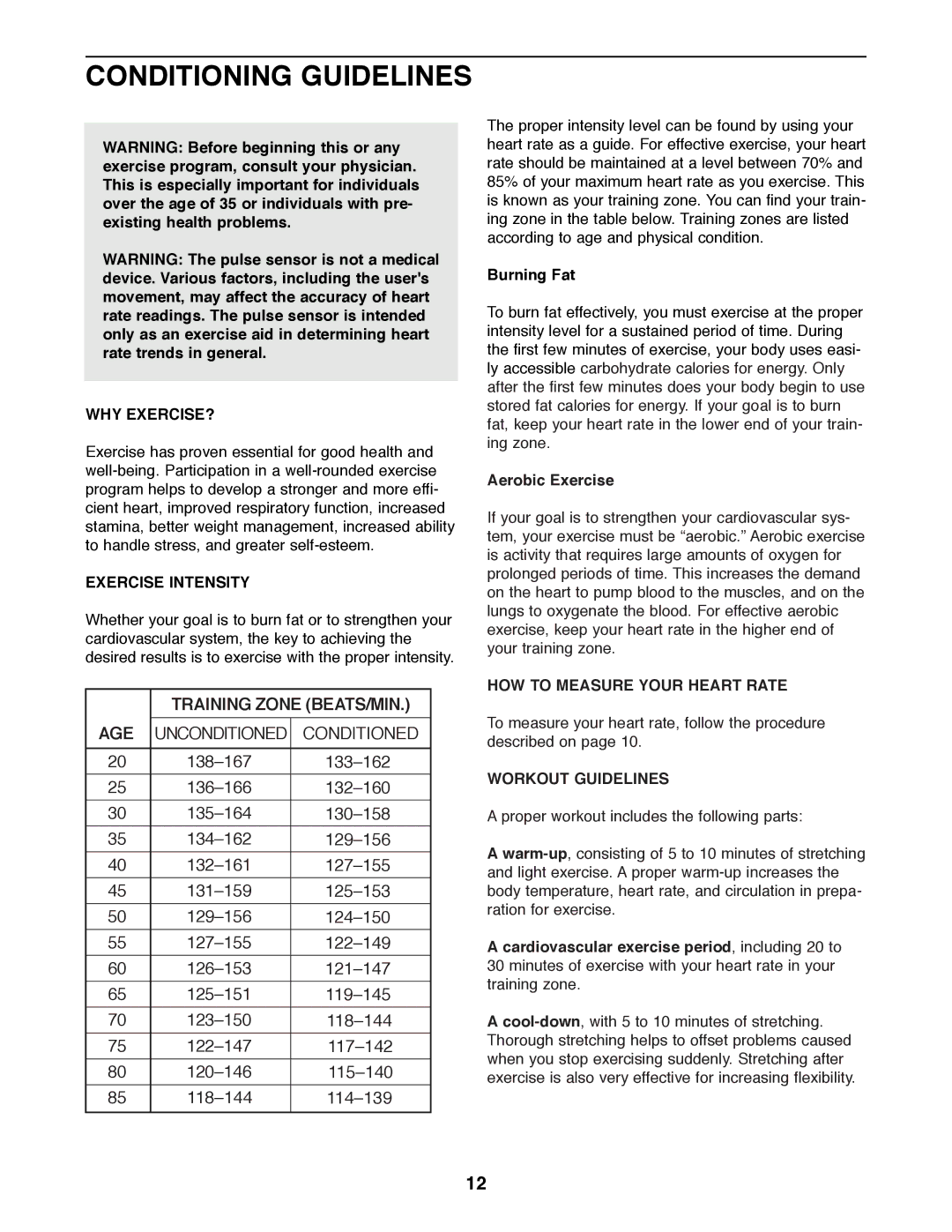 ProForm 831.285871 manual Conditioning Guidelines, Why Exercise?, Exercise Intensity, HOW to Measure Your Heart Rate 