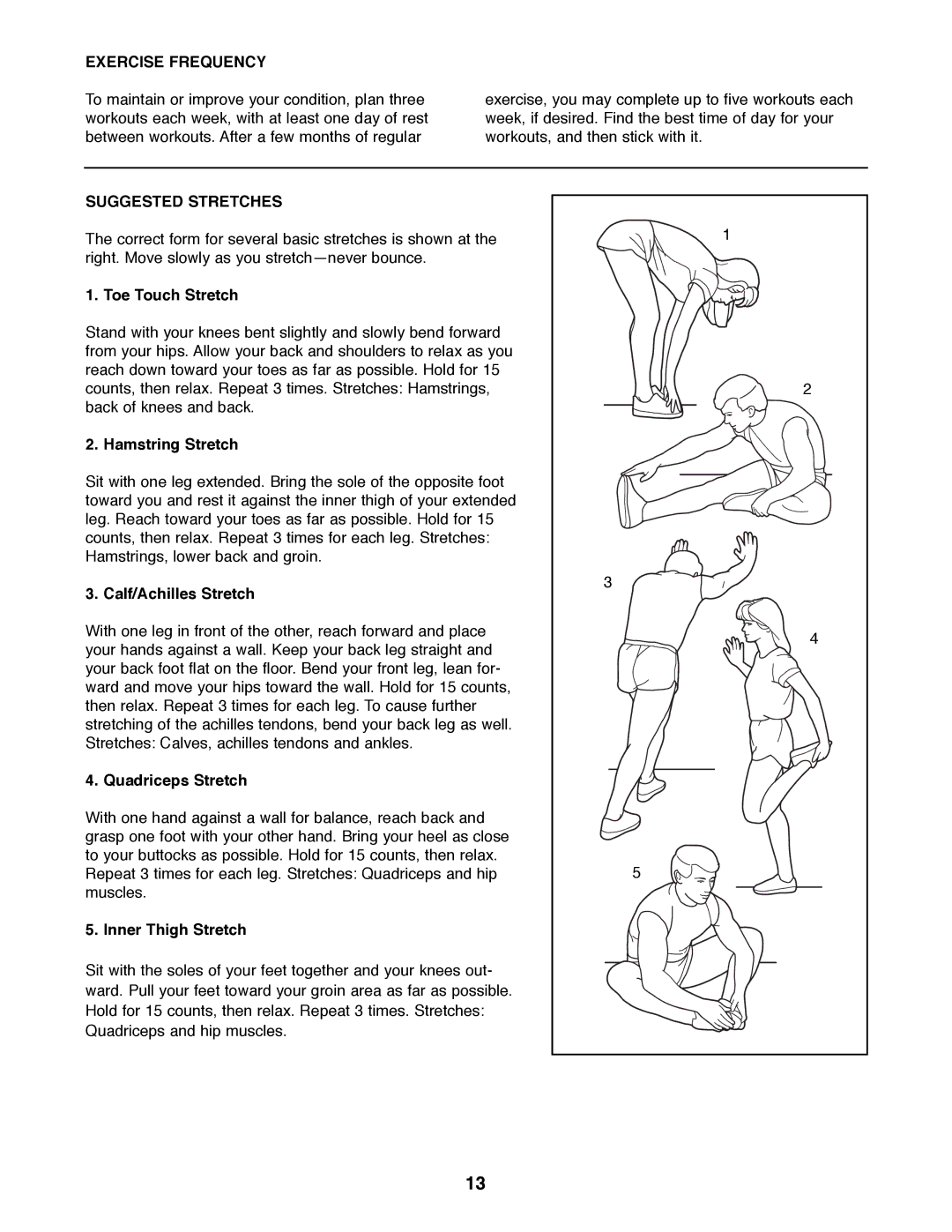 ProForm 831.285871 manual Exercise Frequency, Suggested Stretches 