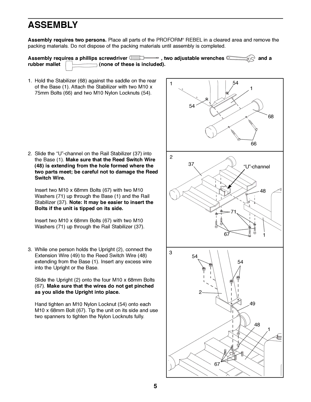 ProForm 831.285871 manual Assembly, Bolts if the unit is tipped on its side 