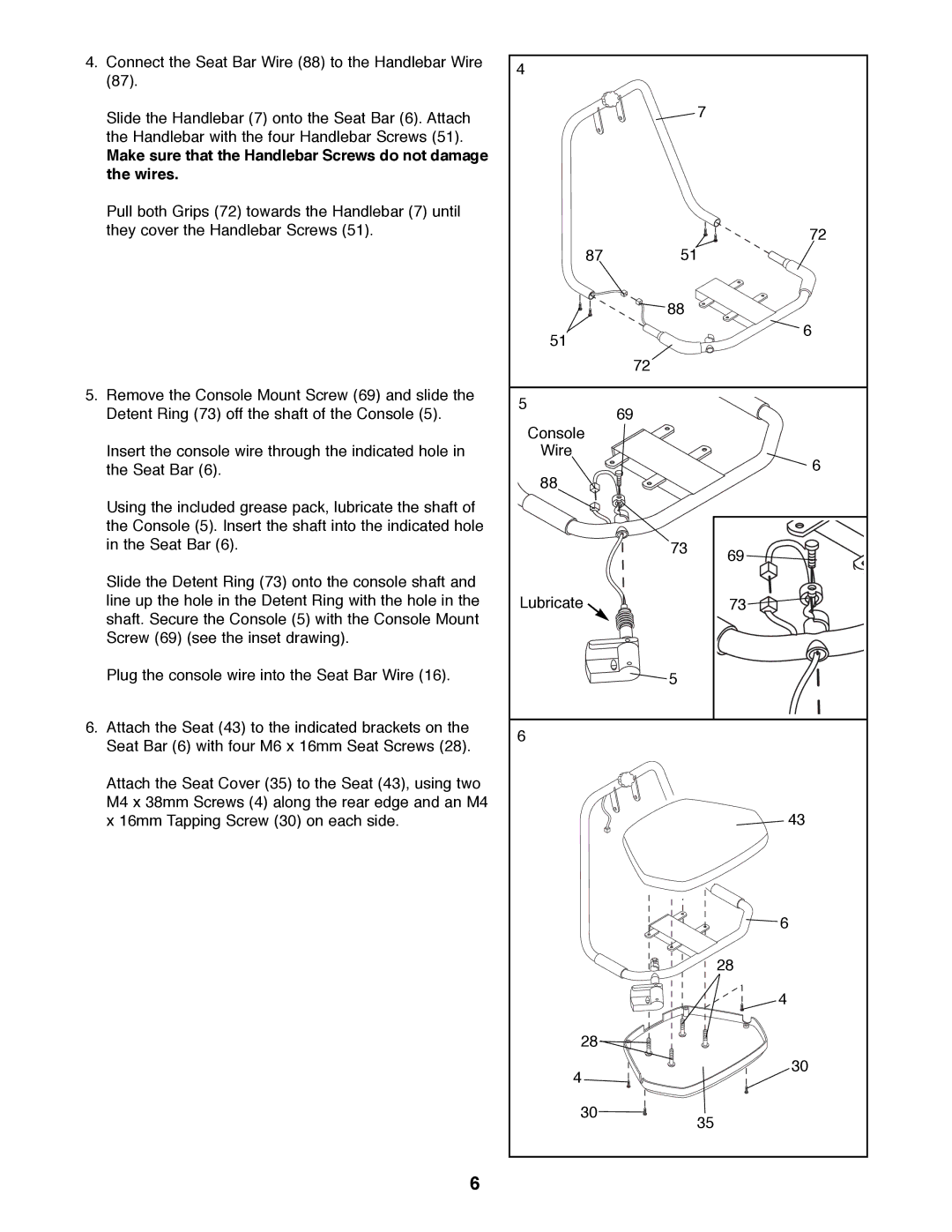 ProForm 831.285871 manual Make sure that the Handlebar Screws do not damage the wires 