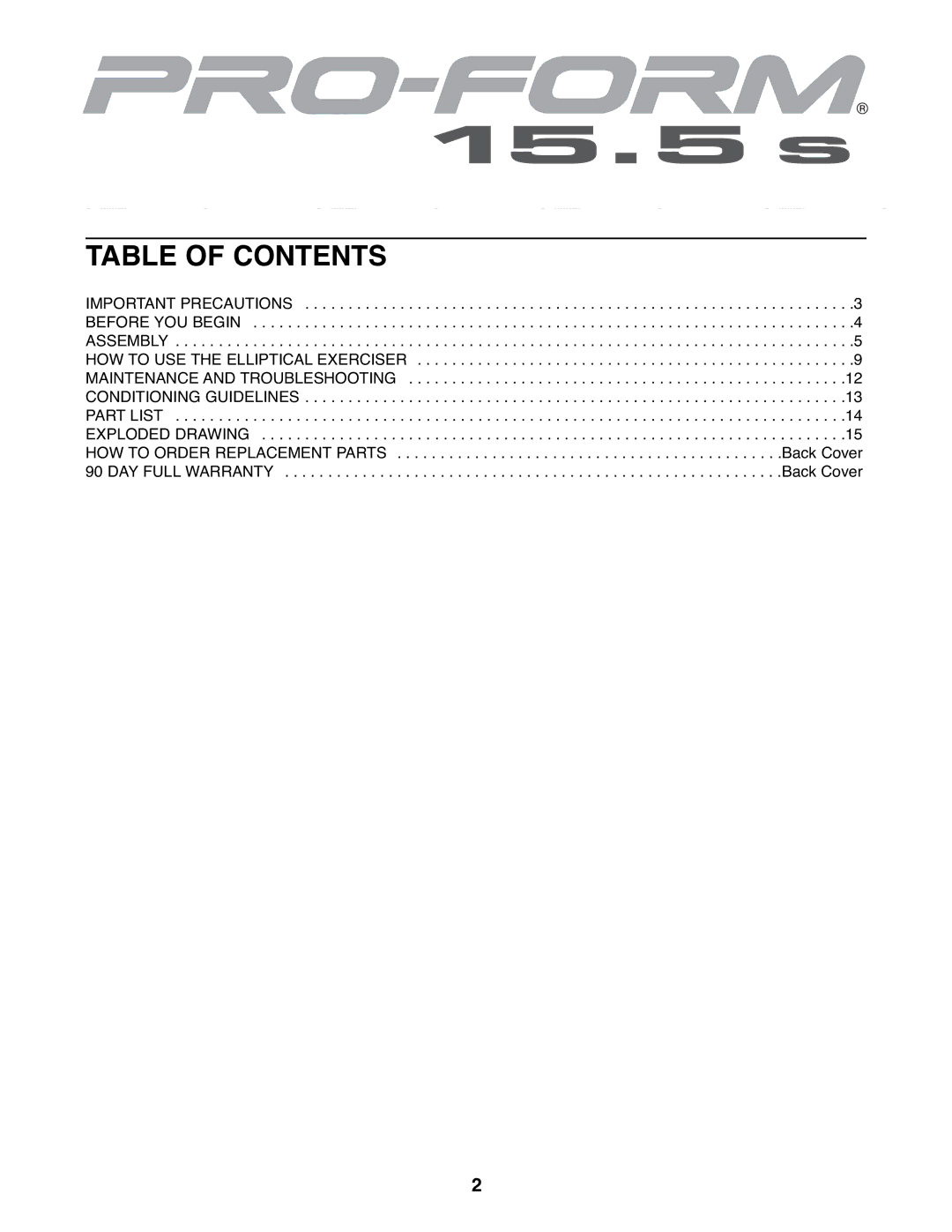 ProForm 831.28622.0 user manual Table of Contents 