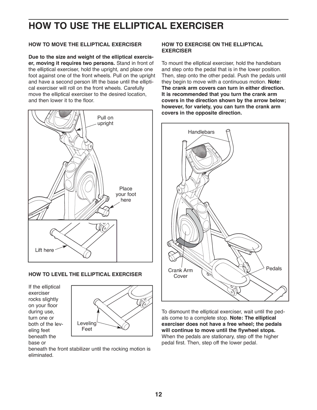 ProForm 831.28645.0 user manual HOW to USE the Elliptical Exerciser, HOW to Level the Elliptical Exerciser 