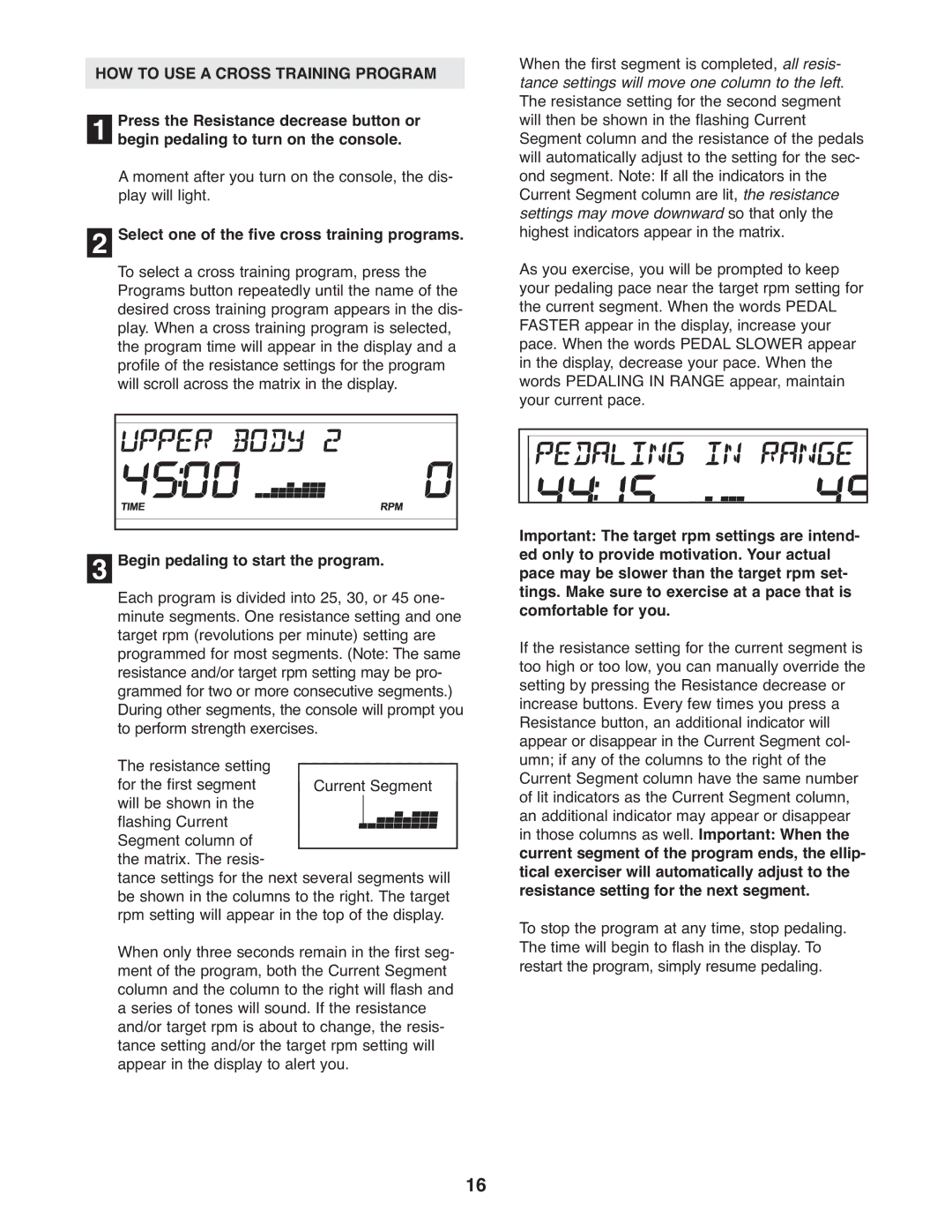 ProForm 831.28645.0 user manual HOW to USE a Cross Training Program, Select one of the five cross training programs 