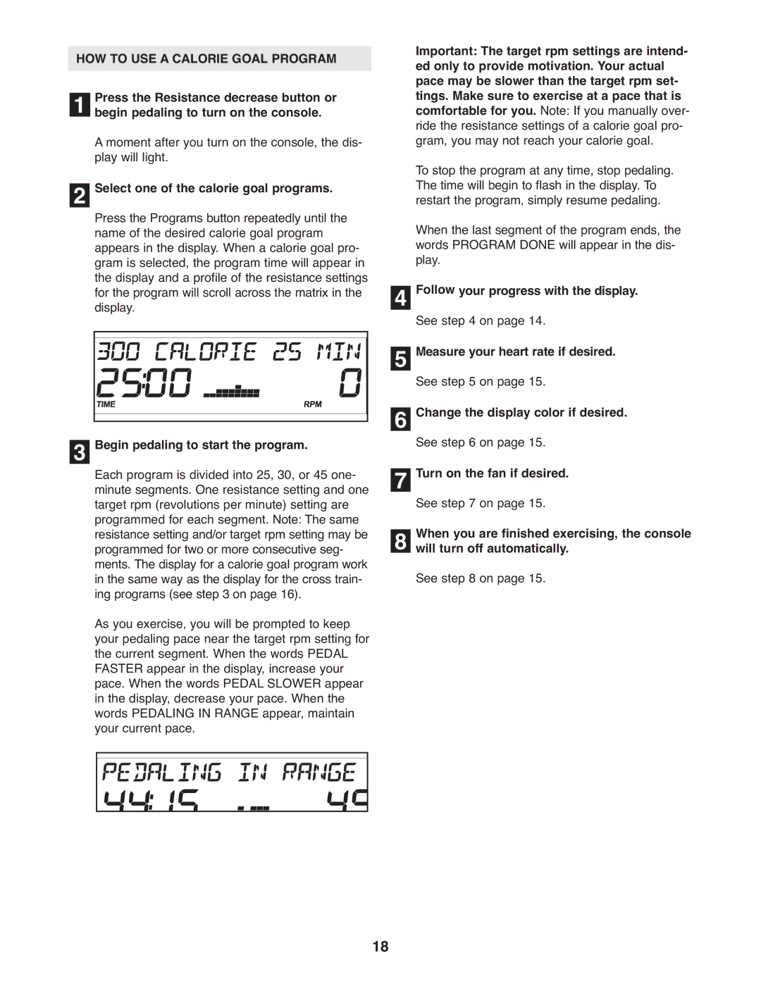 ProForm 831.28645.0 user manual HOW to USE a Calorie Goal Program 