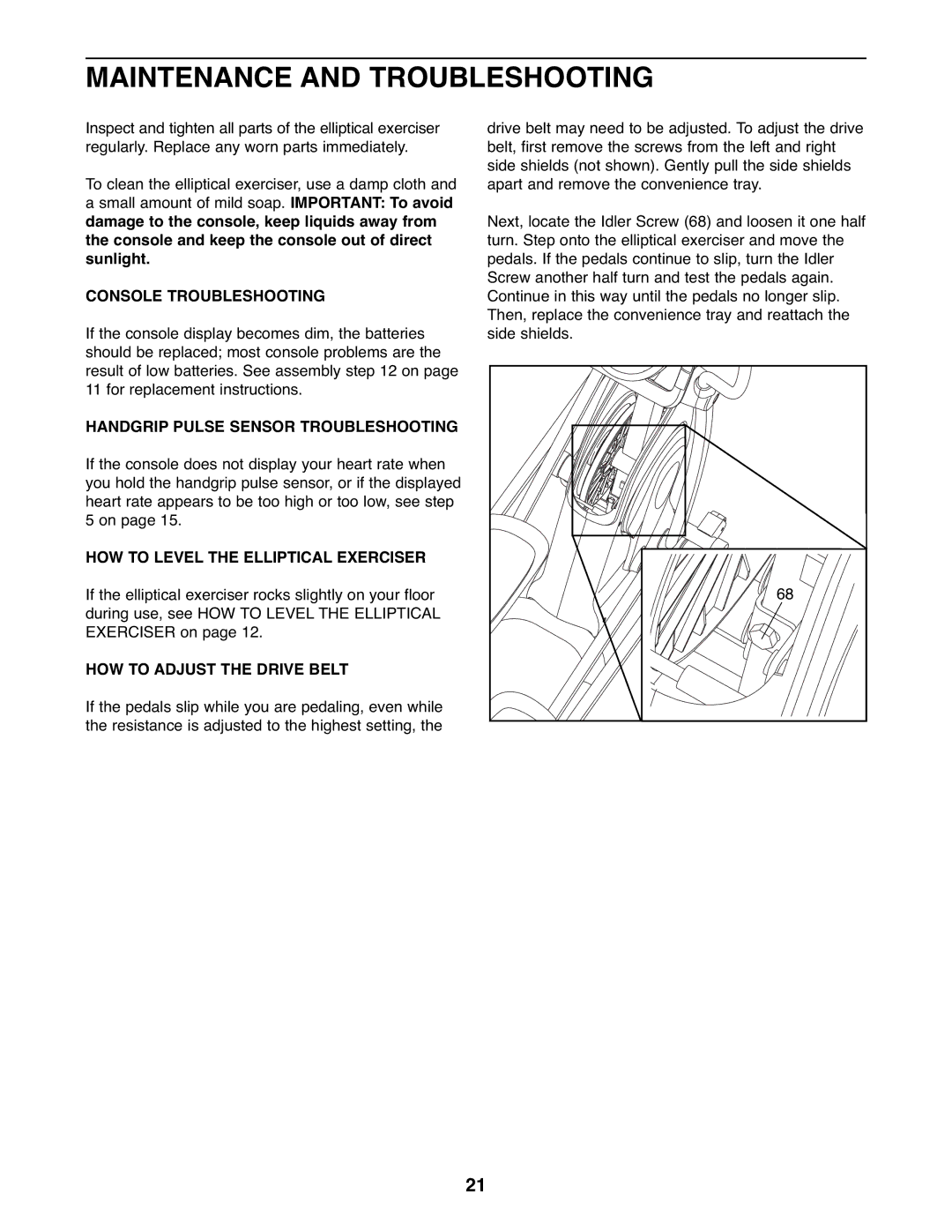 ProForm 831.28645.1 Maintenance and Troubleshooting, Console Troubleshooting, Handgrip Pulse Sensor Troubleshooting 