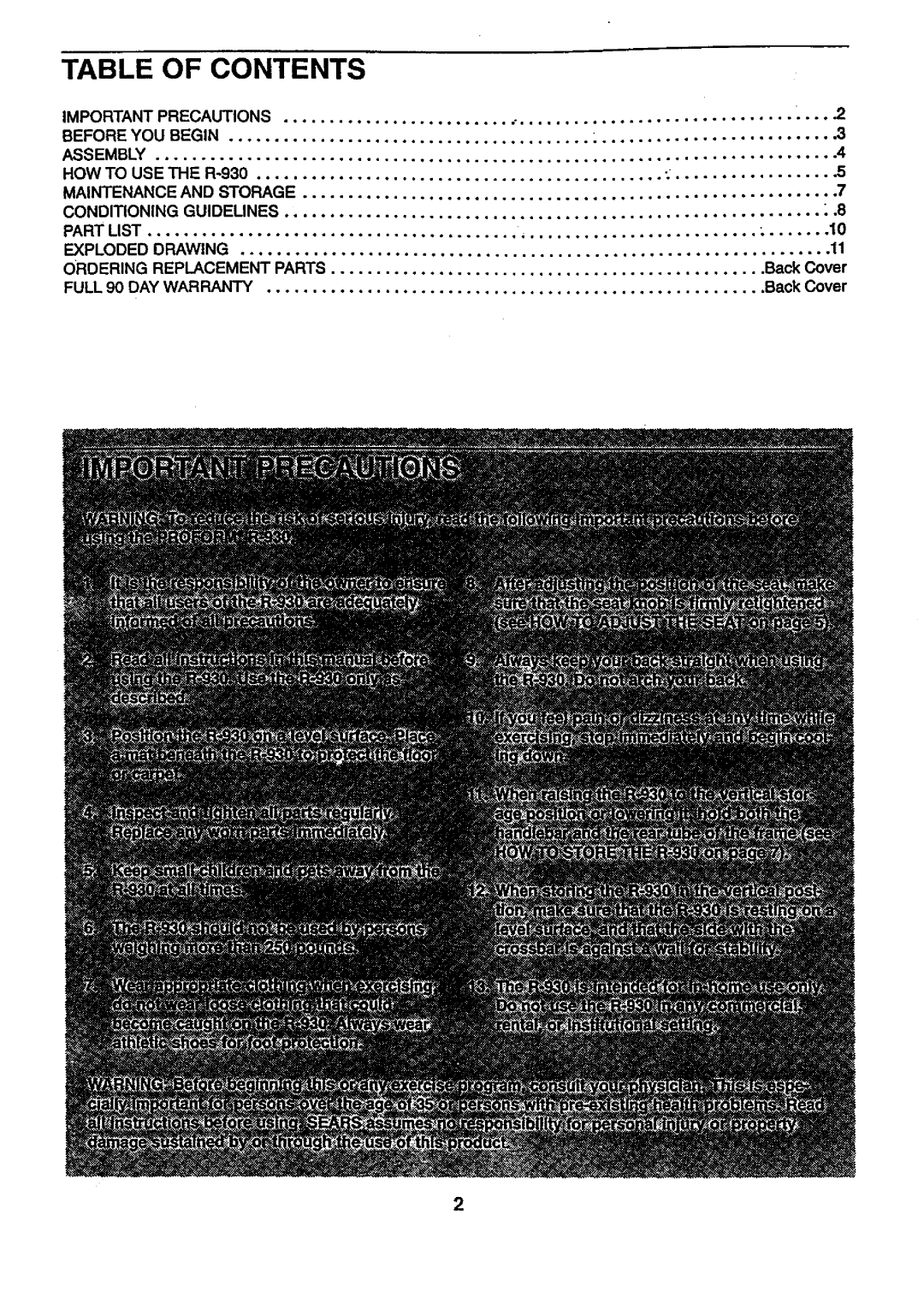 ProForm 831.28775 user manual Table of Contents, Exploded, Replacement Parts, Full 90 DAY Warranty 