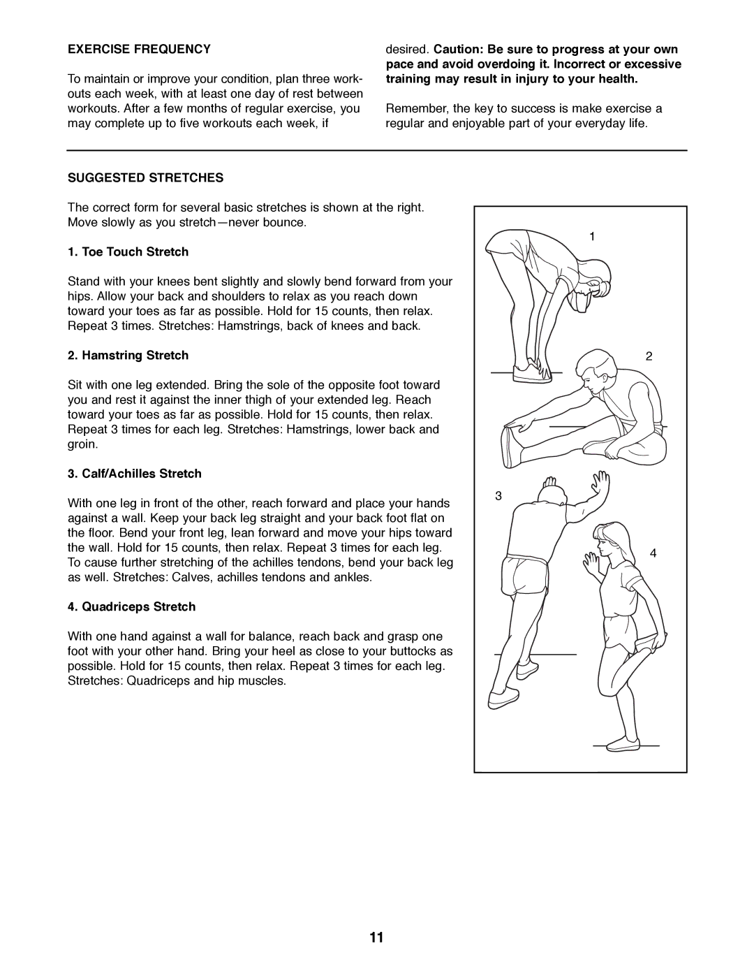 ProForm 831.288070 manual Exercise Frequency, Suggested Stretches 