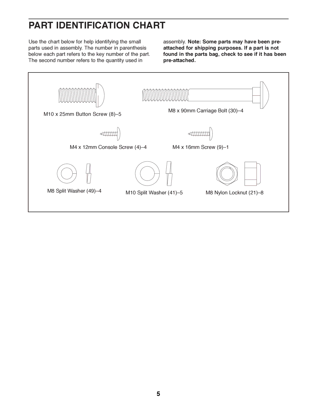 ProForm 831.288070 manual Part Identification Chart 