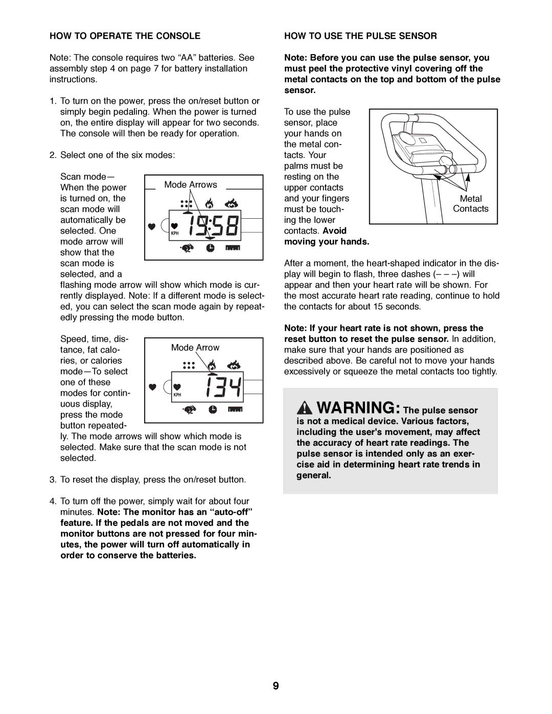 ProForm 831.288070 manual HOW to Operate the Console, HOW to USE the Pulse Sensor 