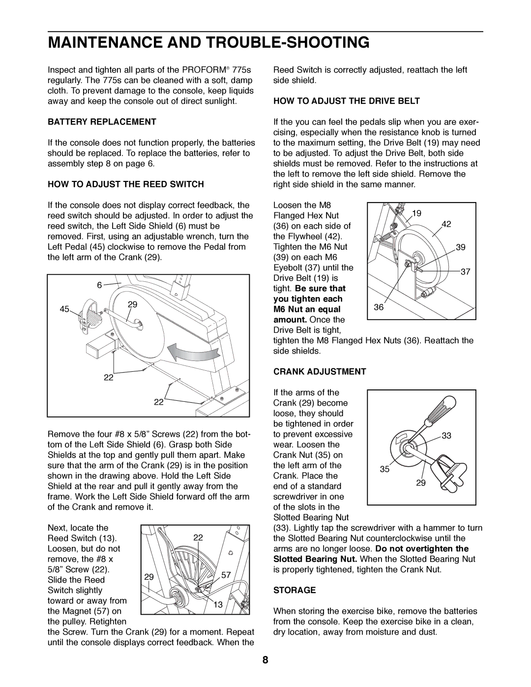 ProForm 831.288271 user manual Maintenance and TROUBLE-SHOOTING 