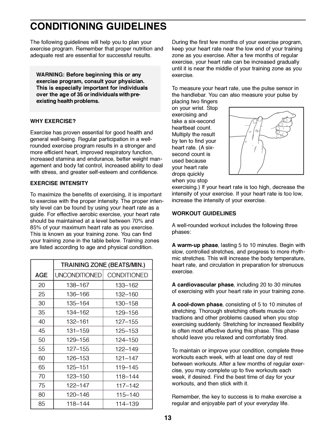 ProForm 831.288281 user manual Conditioning Guidelines, Why Exercise?, Exercise Intensity, Workout Guidelines 