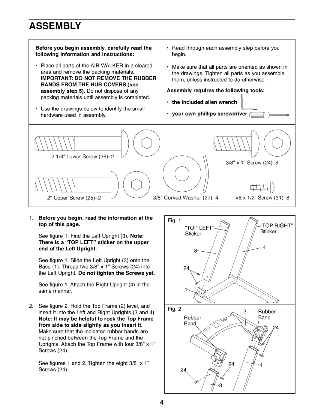 ProForm 831.290824 user manual Assembly, Before you begin, read the information at the top of this 