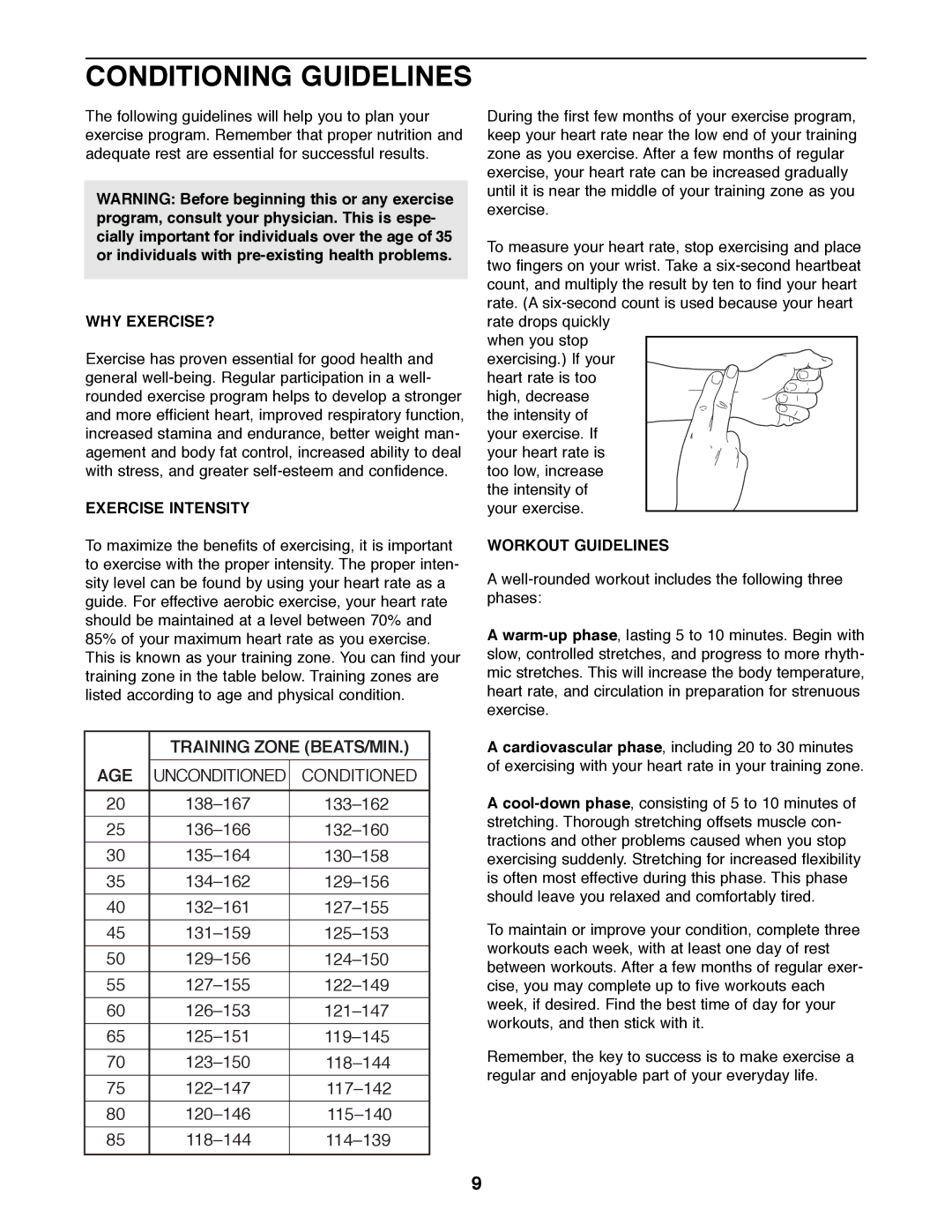 ProForm 831.290824 user manual Conditioning Guidelines, Why Exercise?, Exercise Intensity, Workout Guidelines 