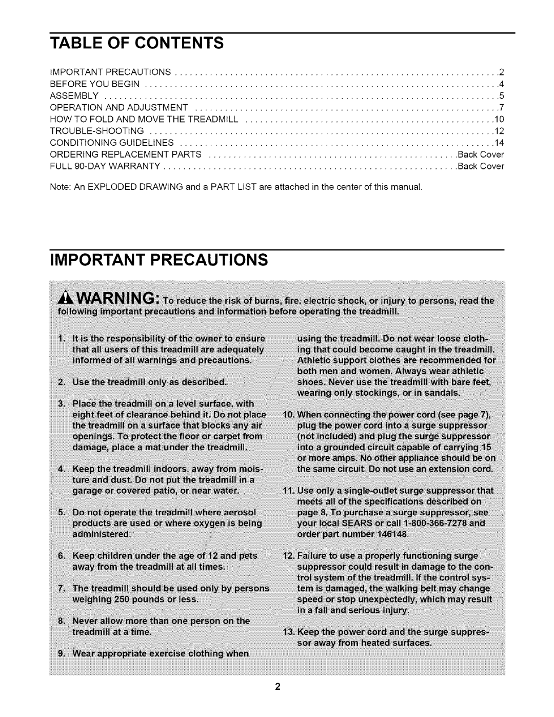 ProForm 831.2916 user manual Table of Contents, Important Precautions 