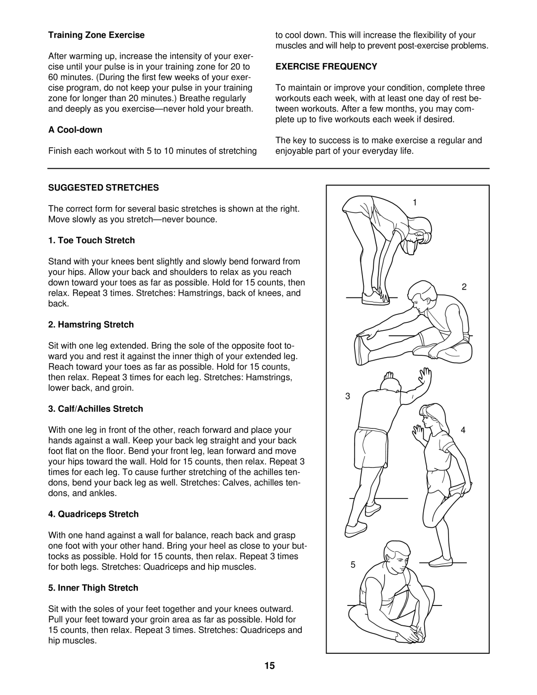 ProForm 831.291610 user manual Exercise Frequency, Suggested Stretches 