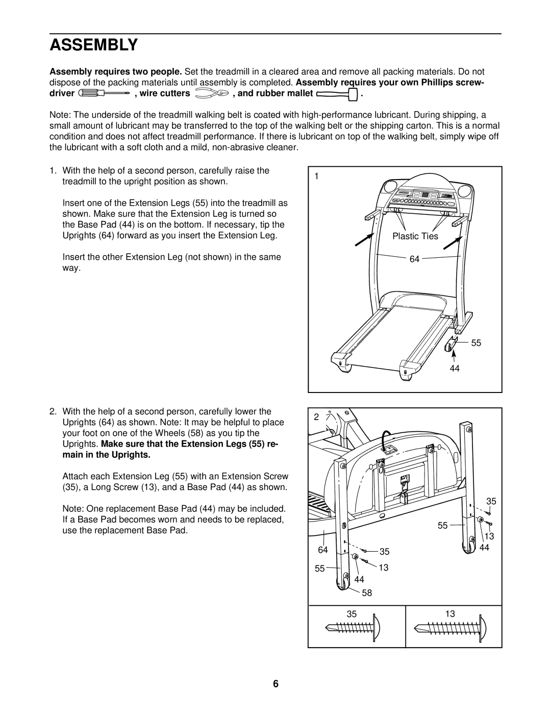 ProForm 831.291671 Assembly, Driver Wire cutters, Insert the other Extension Leg not shown in the same way, Rubber mallet 