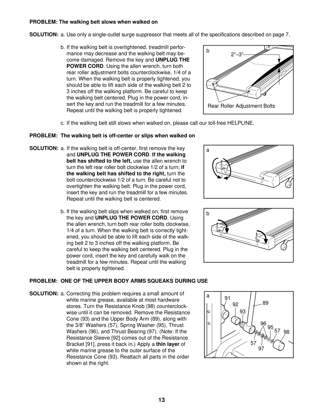 ProForm 831.291710 user manual Power Cord, Solution, Problem ONE of the Upper Body Arms Squeaks During USE 