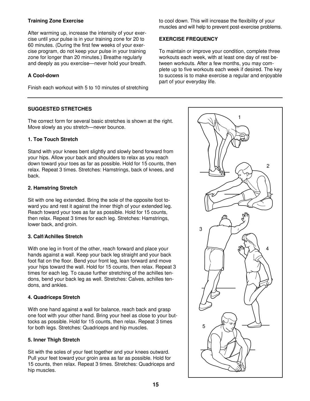 ProForm 831.291710 user manual Exercise Frequency, Suggested Stretches 