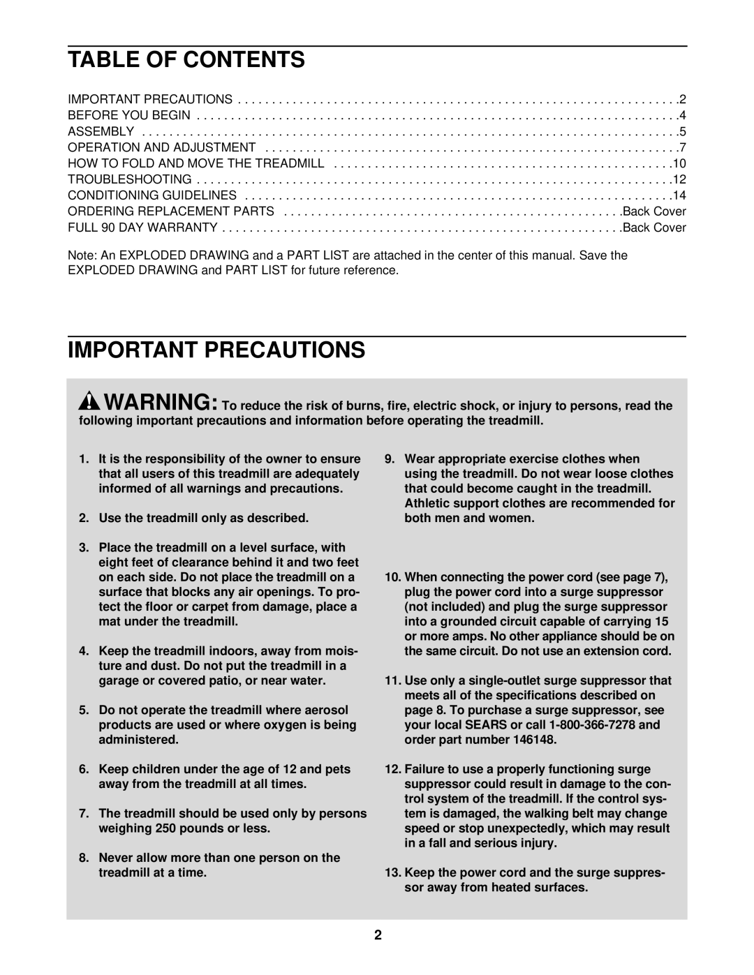 ProForm 831.291710 user manual Table of Contents, Important Precautions 