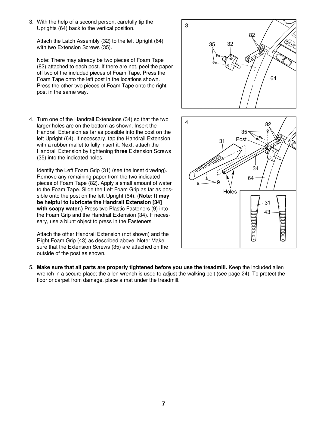 ProForm 831.291760 user manual Three, Sible onto the post on the left Upright, With soapy water 