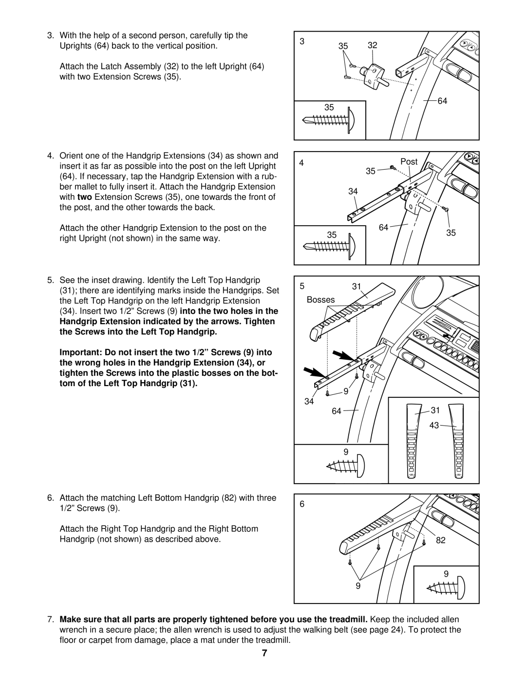 ProForm 831.291761 user manual Insert two 1/2 Screws 9 into the two holes, Tom of the Left Top Handgrip, Post 