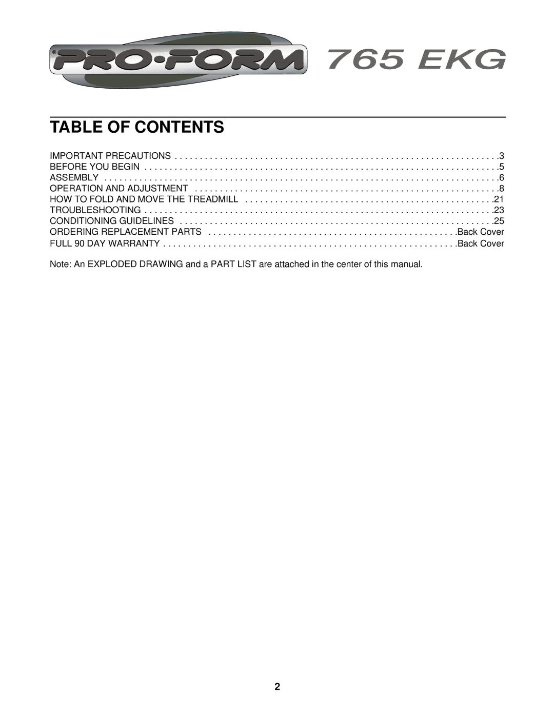 ProForm 831.291770 user manual Table of Contents 