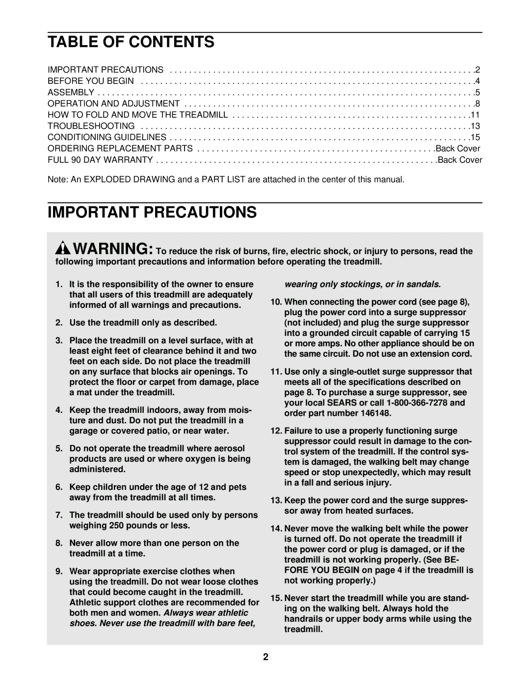 ProForm 831.293032 user manual Table of Contents, Important Precautions 