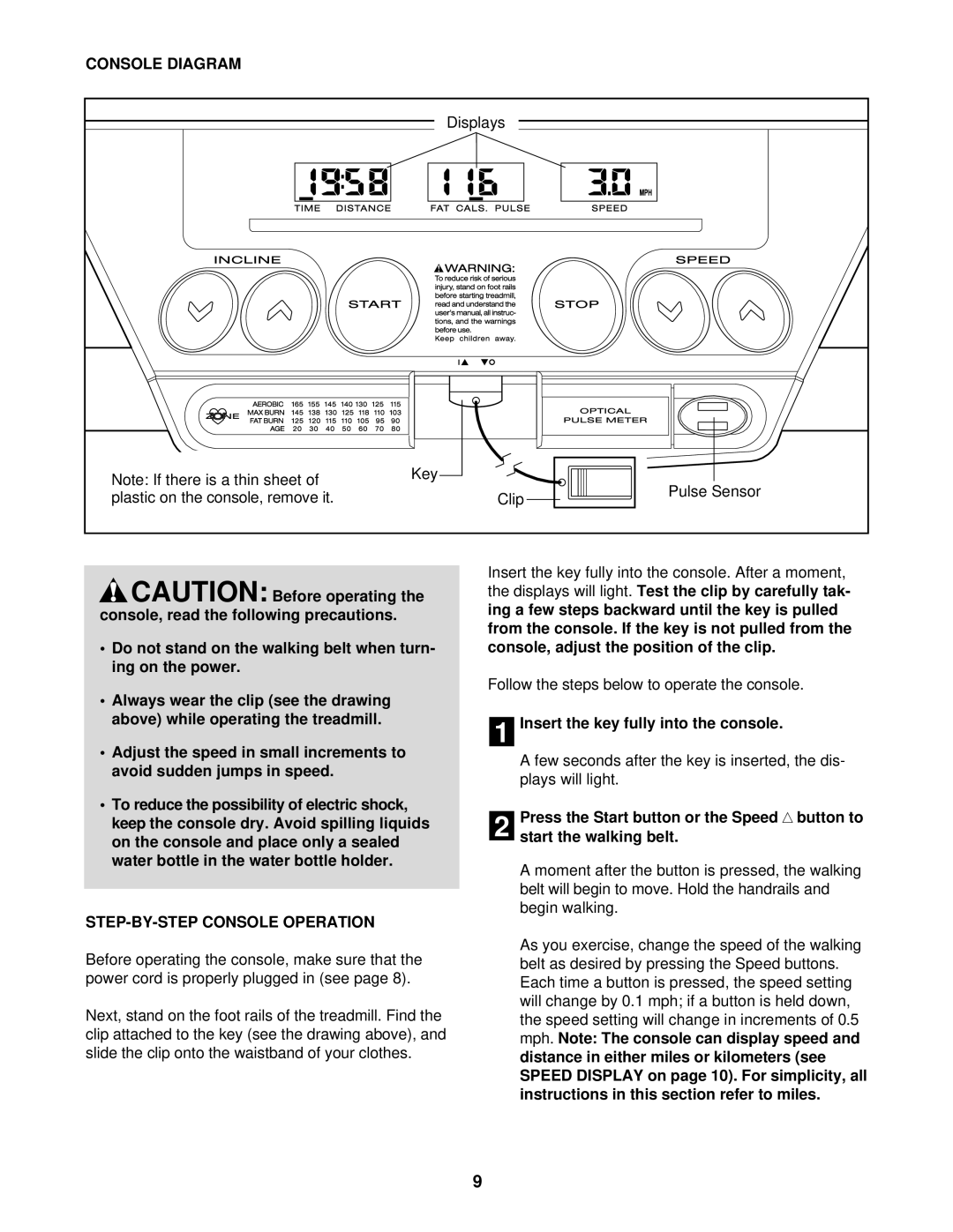 ProForm 831.293032 Console Diagram, To reduce the possibility of electric shock, Water bottle in the water bottle holder 