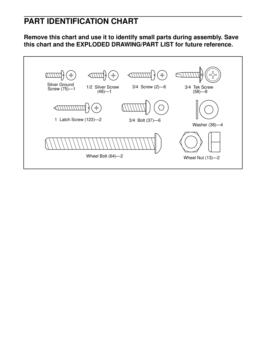 ProForm 831.293040 user manual Part Identification Chart 