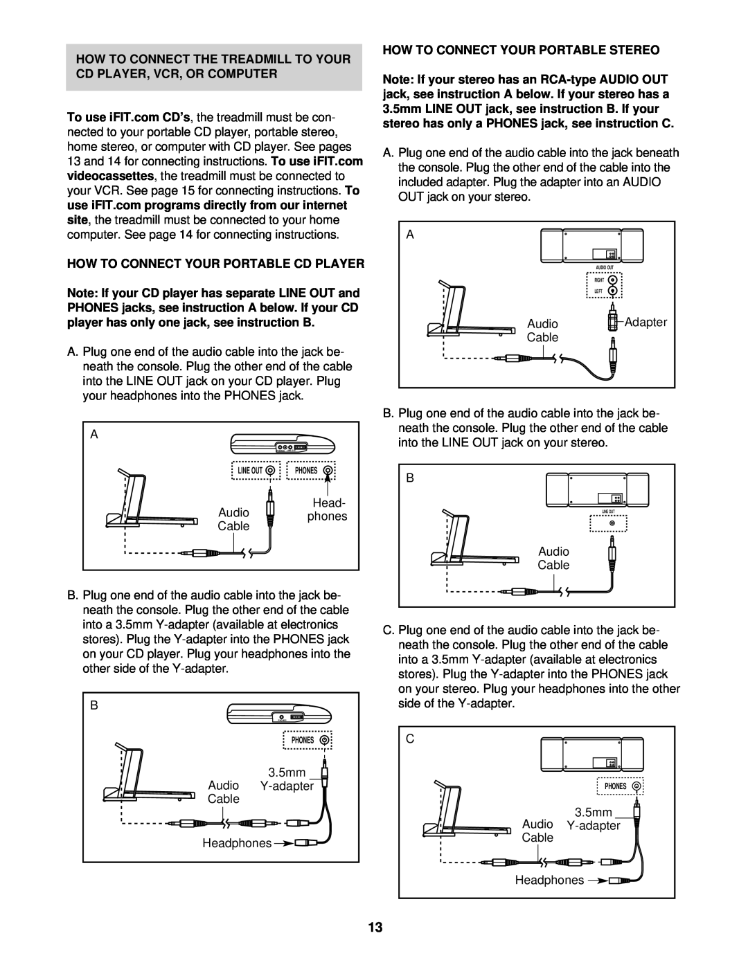 ProForm 831.293040 How To Connect The Treadmill To Your Cd Player, Vcr, Or Computer, How To Connect Your Portable Stereo 