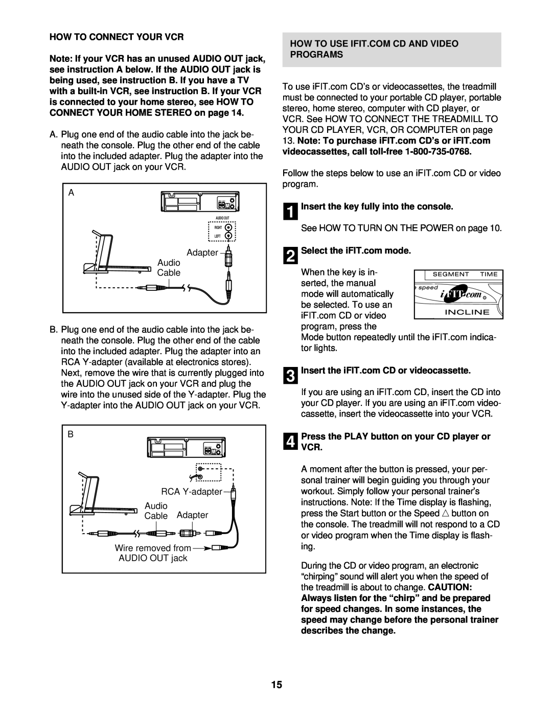 ProForm 831.293040 How To Connect Your Vcr, Adapter, Audio, Cable, RCA Y-adapter, Wire removed from, AUDIO OUT jack 