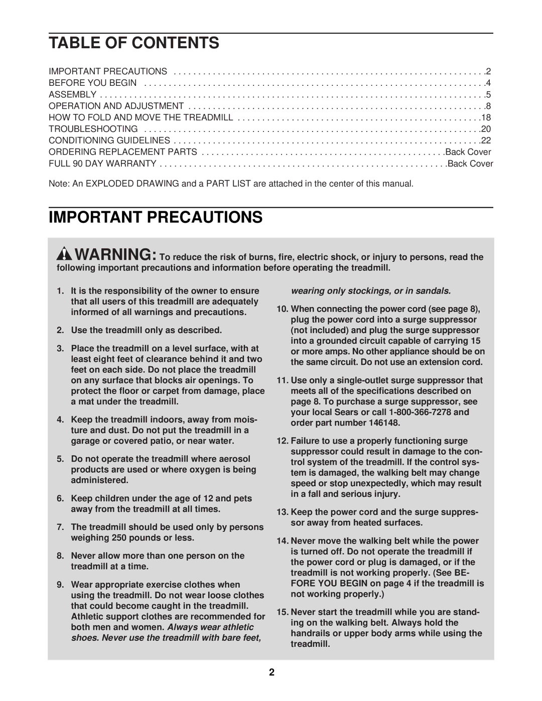 ProForm 831.293041 user manual Table of Contents, Important Precautions 