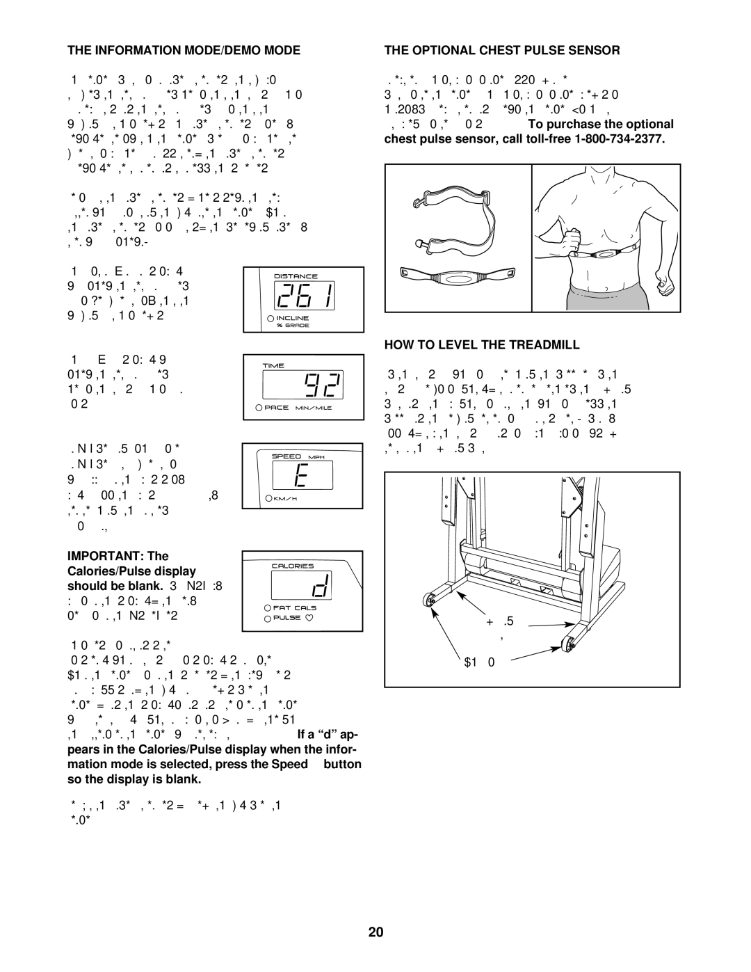 ProForm 831.293061 Information MODE/DEMO Mode, Should be blank, So the display is blank, Optional Chest Pulse Sensor 