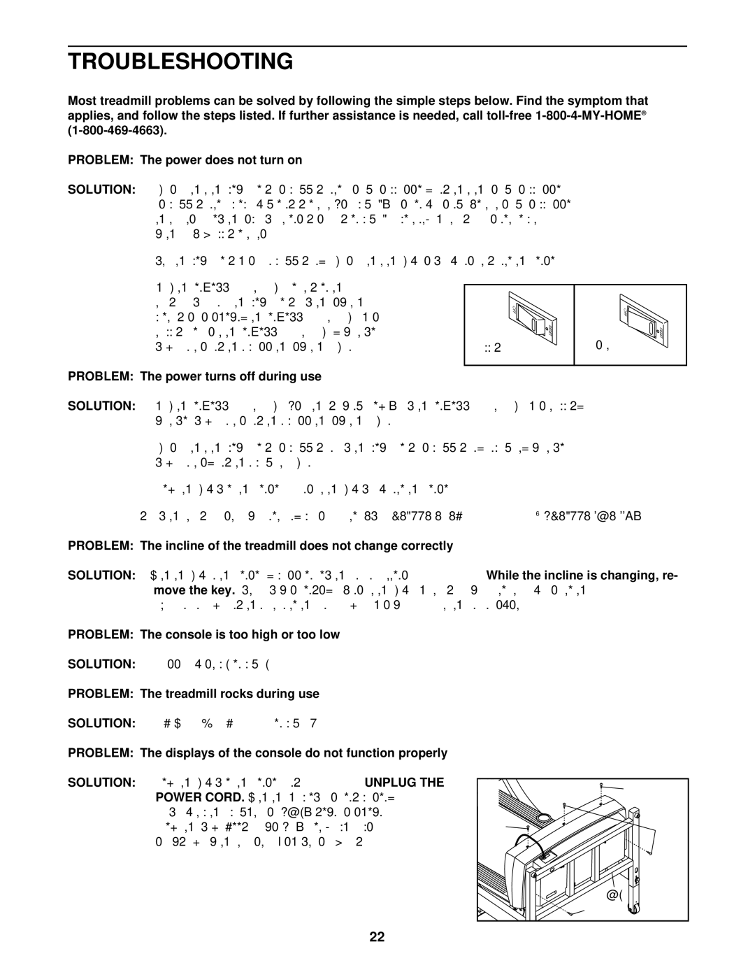 ProForm 831.293061 user manual Troubleshooting, Solution, Power Cord 