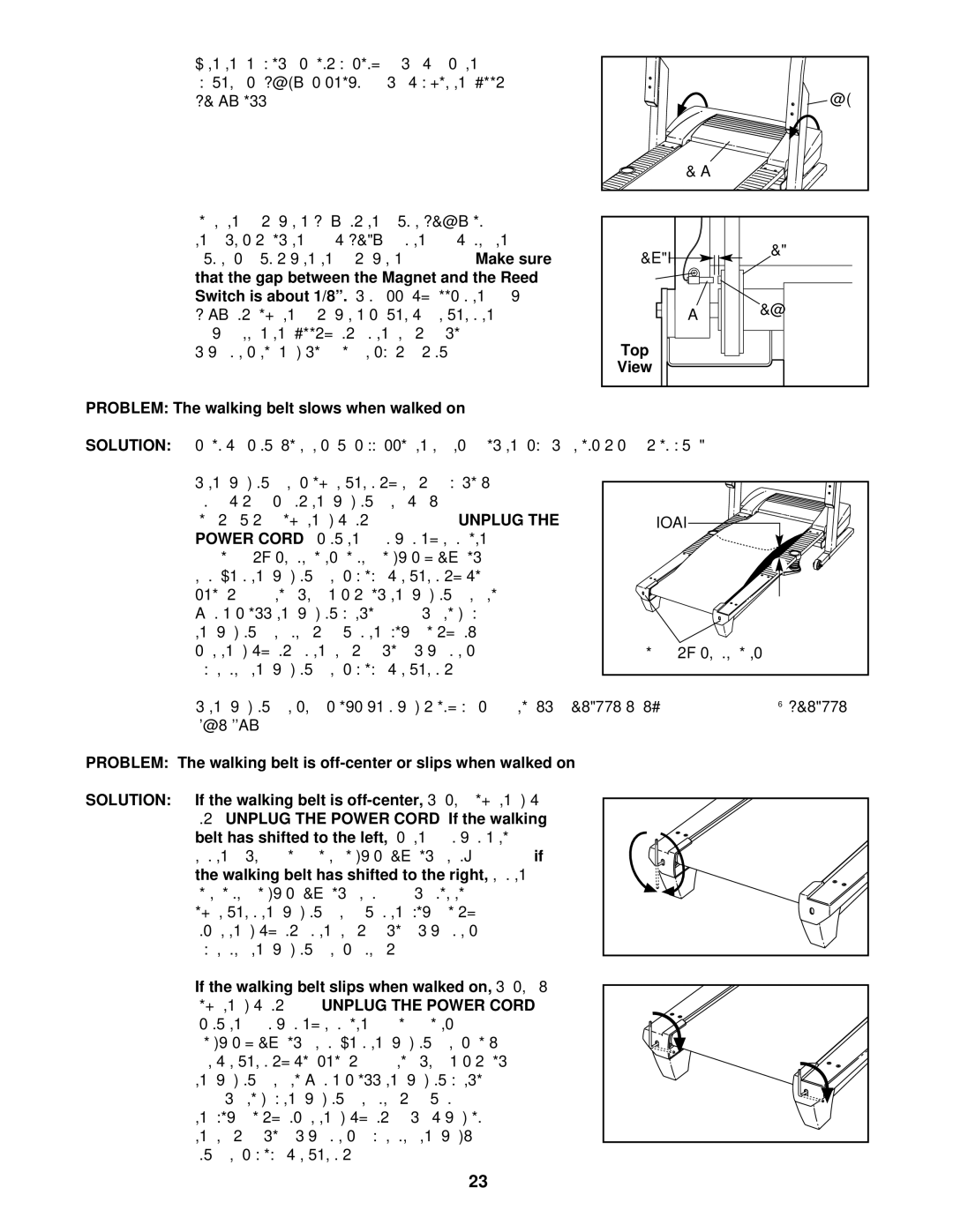 ProForm 831.293061 Problem The walking belt slows when walked on, Unplug Power Cord, If the walking belt is off-center 