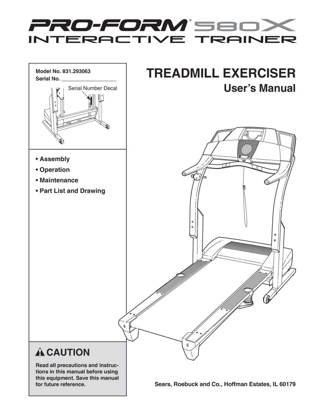 ProForm 831.293063 user manual Assembly Operation Maintenance Part List and Drawing, Model No Serial No 