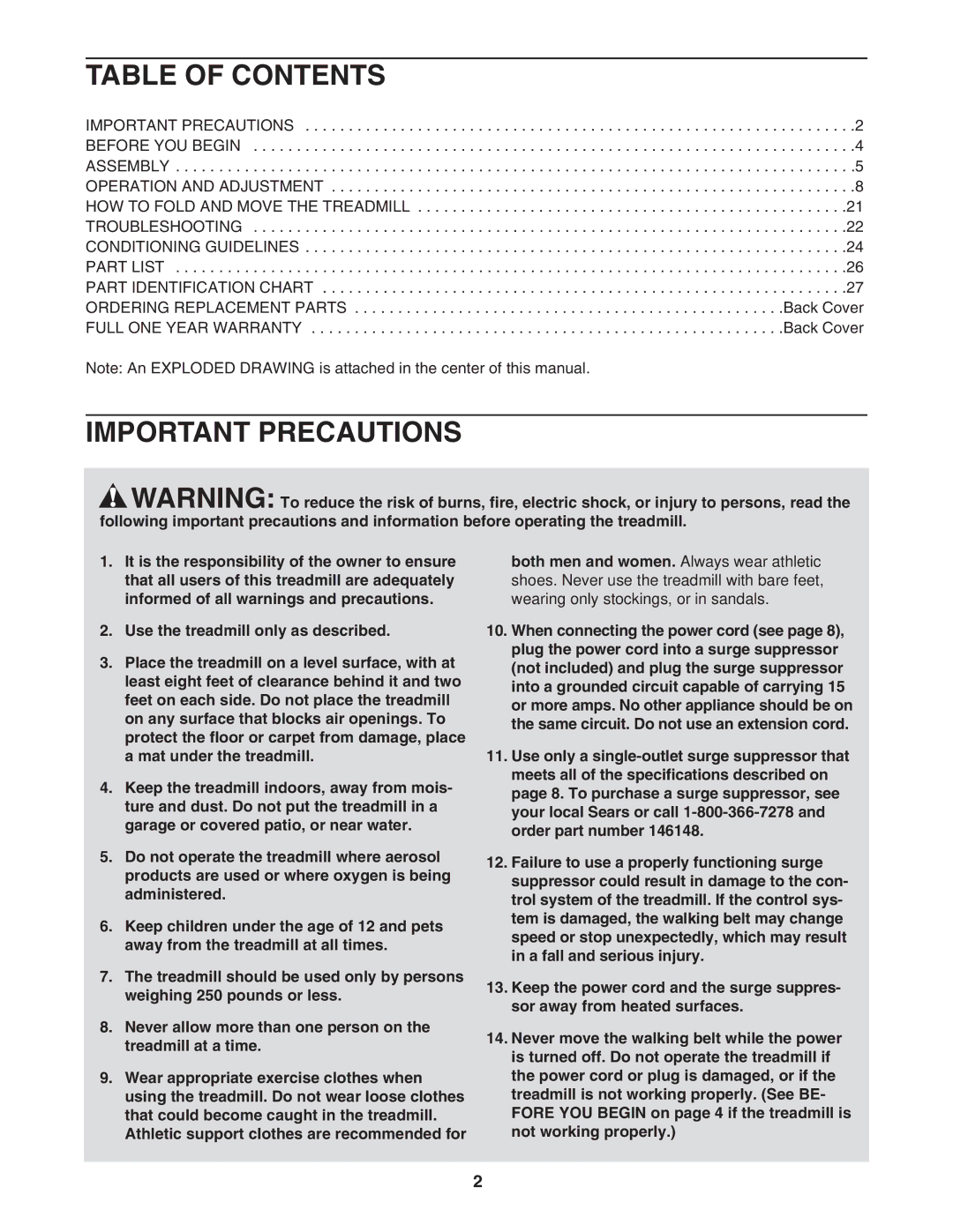 ProForm 831.293063 user manual Table of Contents, Important Precautions 