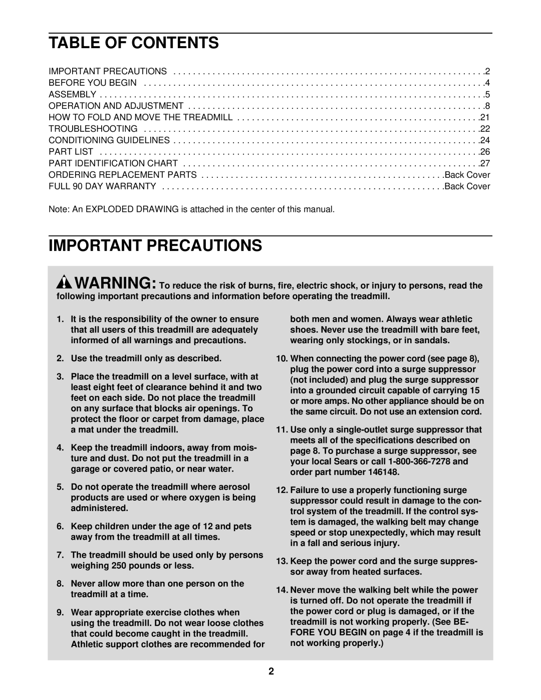 ProForm 831.293200 user manual Table of Contents, Important Precautions 