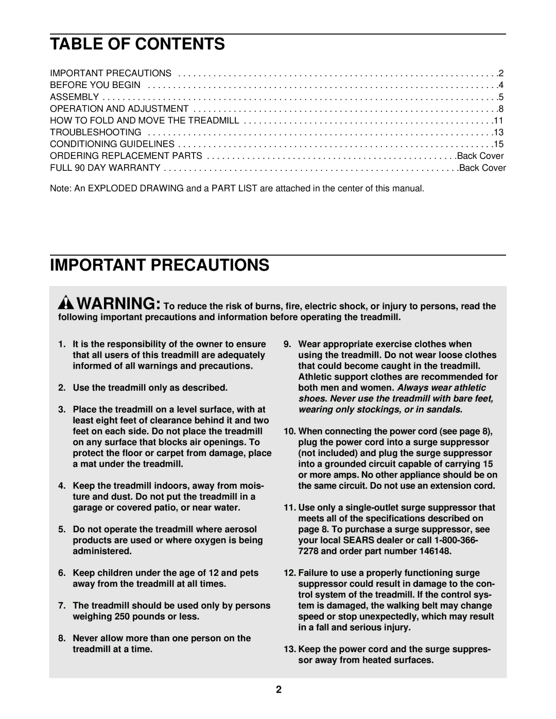 ProForm 831.293230 user manual Table of Contents, Important Precautions 