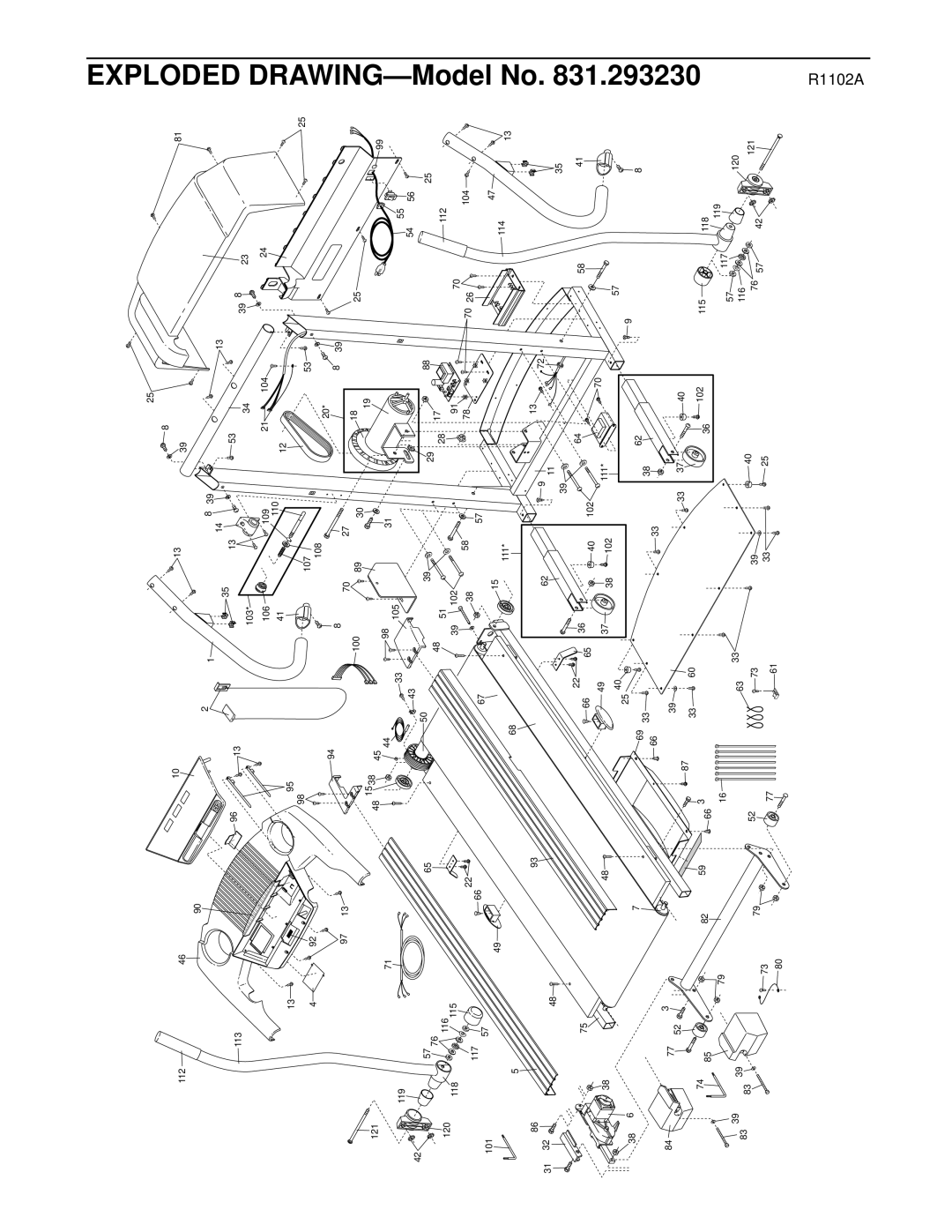 ProForm 831.293230 user manual DRAWING-Model, R1102A, Exploded 