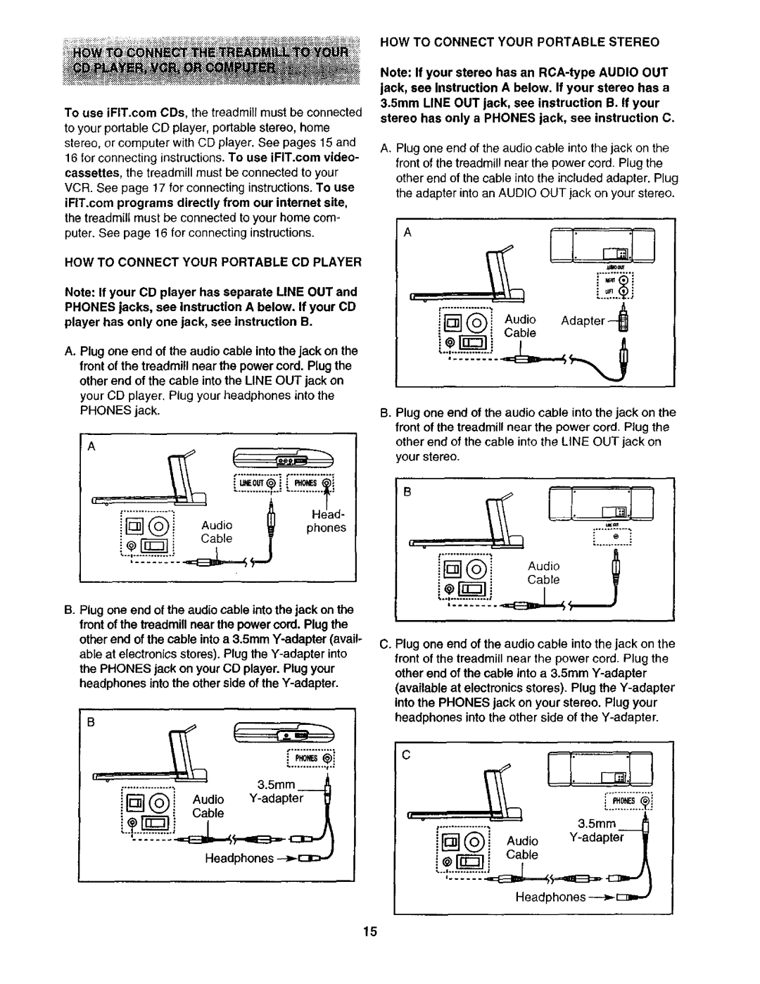 ProForm 831.29325 user manual HOW to Connect Your Portable CD Player, HOW to Connect Your Portable Stereo 