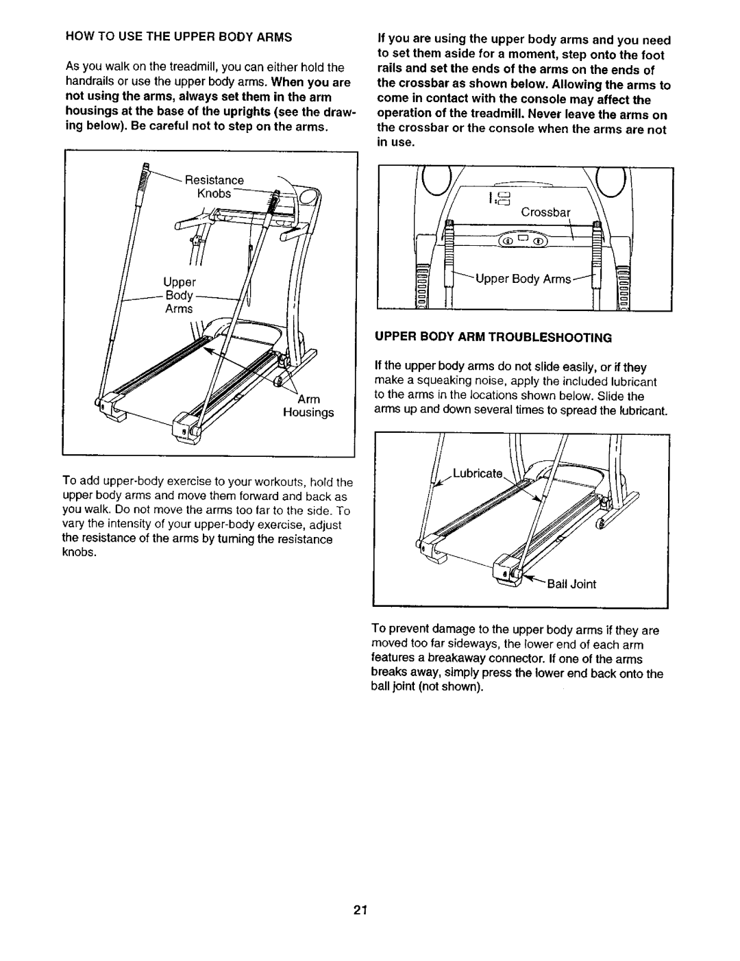 ProForm 831.29325 user manual HOW to USE the Upper Body Arms, Upper Body ARM Troubleshooting 